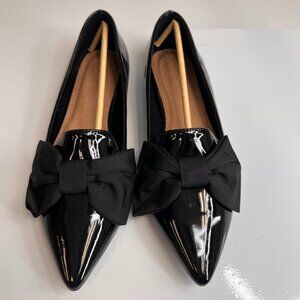 Asos Flat Women 9 Point Bow Ballet Slip On Casual Shoe Shiny Work Party Core Ne